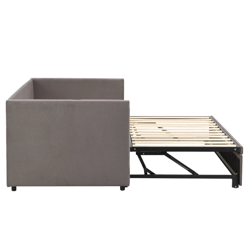 DESMIU Letto Estraibile 90 × 200 cm 2 posti con struttura estensibile, senza materasso, in velluto grigio