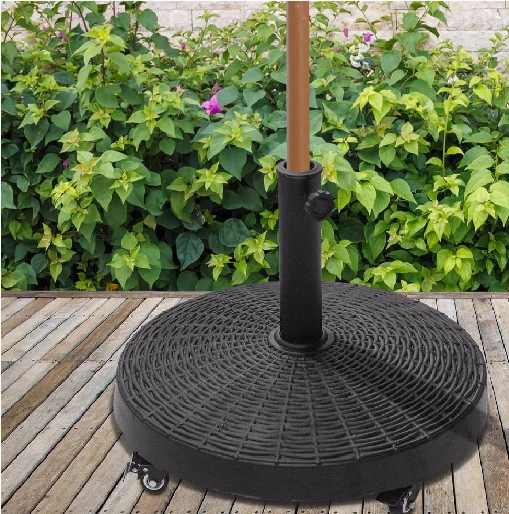 Base Ombrellone in Resina 25kg con 4 Ruote Supporto per Ombrelloni 38/48mm