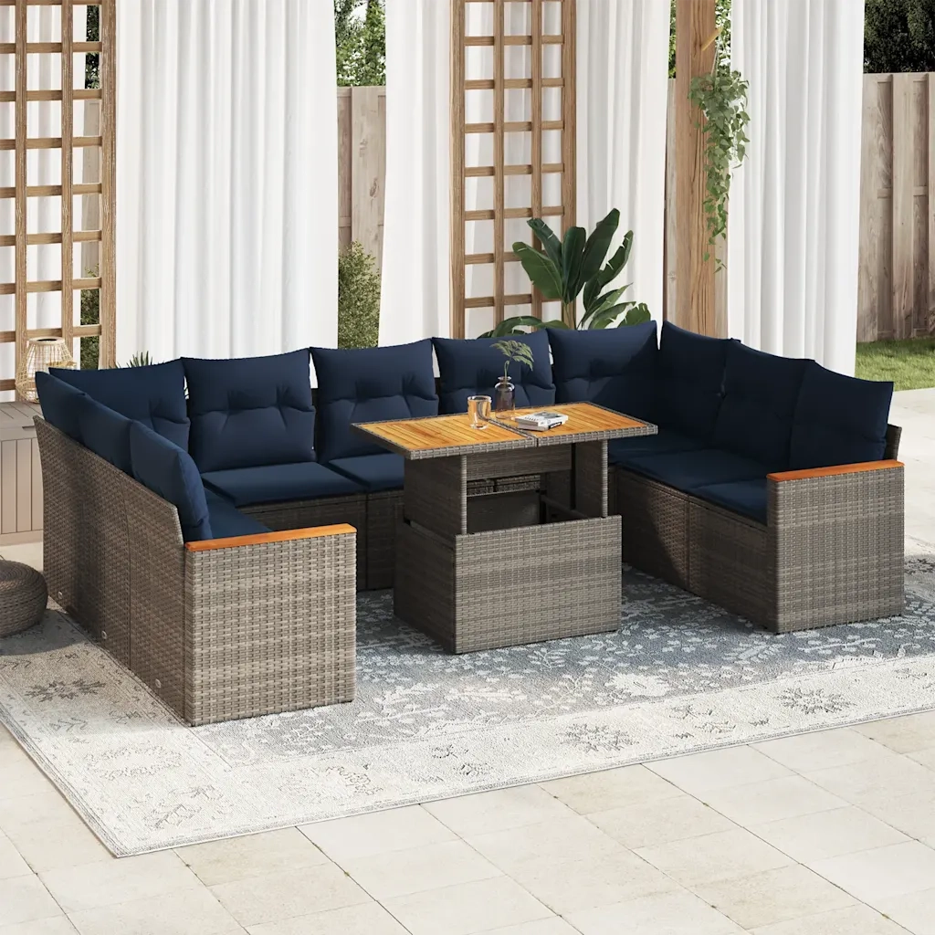Set Divano da Giardino 10 pz con Cuscini Grigio in Polyrattan 3327533