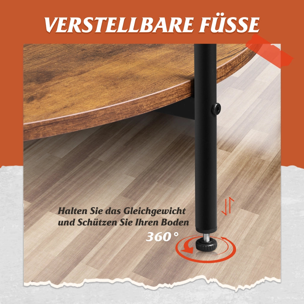 Tavolino da caff¨¨ rotondo ¨C Zephmum ¨C Vintage marrone-nero, metallo e legno, 60x60x45