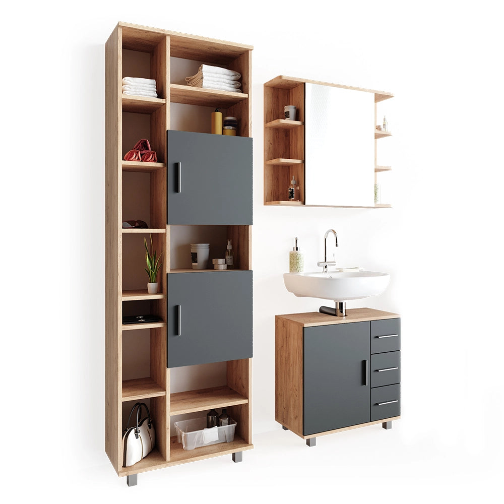 Vicco Set mobili bagno Rovere 3 parti, con colonna