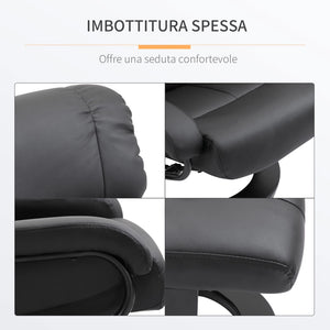 EasyComfort Poltrona Relax Reclinabile e Massaggiante con Pouf Poggiapiedi e Telecomando, 76x80x102 cm Nero