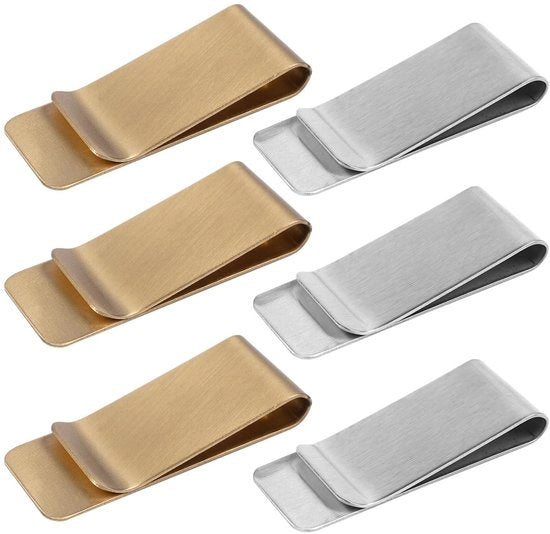 Set di Clip per Denaro in Acciaio Inossidabile - 6 pezzi - Portafoglio Sottile - Contenitore di Banconote Mini - Argento/Oro - Compatta e Leggera