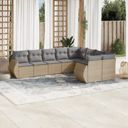 Set Divano da Giardino 9 pz con Cuscini Beige in Polyrattan