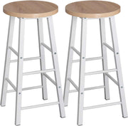 Sgabelli da Bar Set di 2, Sgabello Alto 71 cm con Poggiapiedi, Seduta Tonda Sedia Alta per Penisola Cucina, Sala da pranzo, Bancone in Acciaio Legno, Rovere