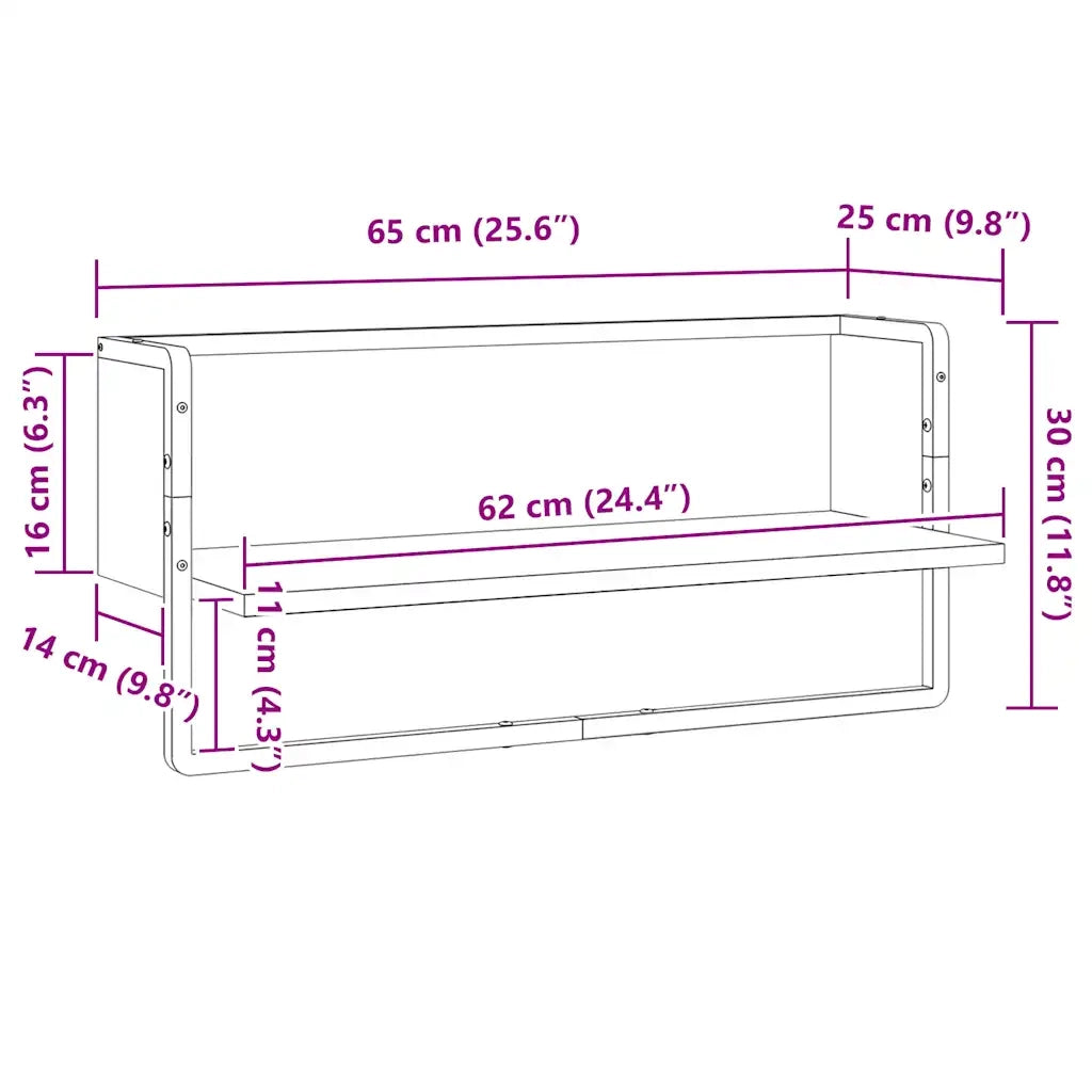 Mensola a Parete con Asta Rovere Fumo 65x25x30 cm 836290
