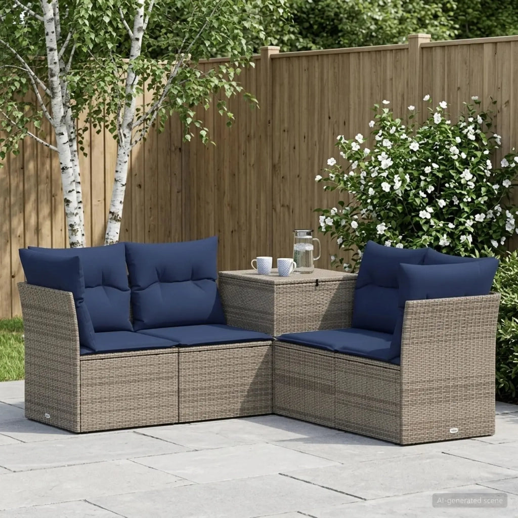 Set di divani 5 pz Grigio e Blu Navy Rattan sintetico e Acciaio 3447841