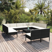 Set Divani da Giardino 12 pz con Cuscini in Polyrattan Nero 3094608