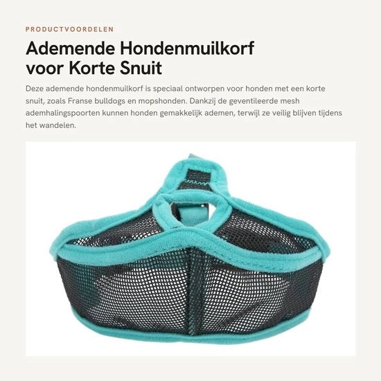 Muilkorf per cani adattabile - Anti-bijtend - Comfortevole - Ventilato con mesh - Idoneo per Bulldog Francese e Mopshond