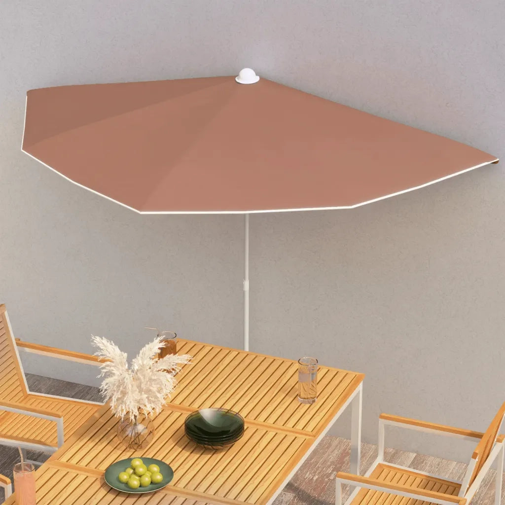 Ombrello | Parasolne Semicircolare da Giardino e Palo 180x90cm Terracotta