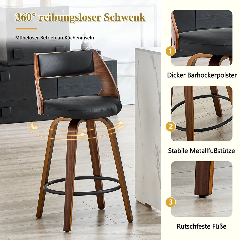 Set 2 Sgabelli da Bar con Schienale ¨C MINIMAL ¨C Legno e Ecopelle, 92 cm