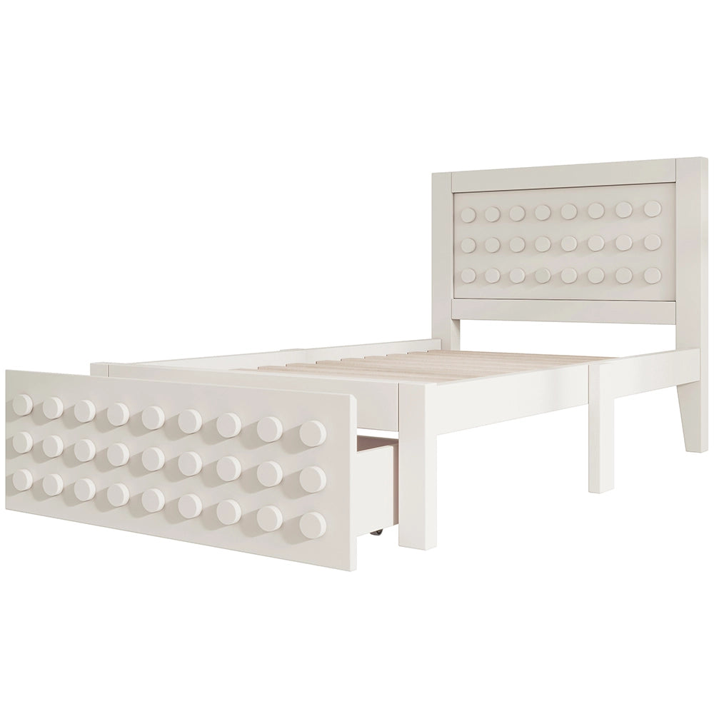 Letto bambino-Xylo-90x190 cm-design a blocchi, cassetti, contenitore, bianco, senza materasso