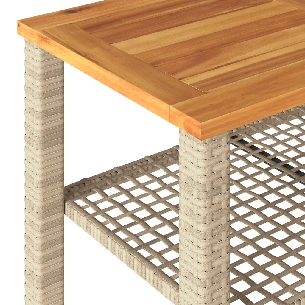 Tavolo da Giardino Beige 70x38x42 cm Polyrattan e Legno Acacia 366272