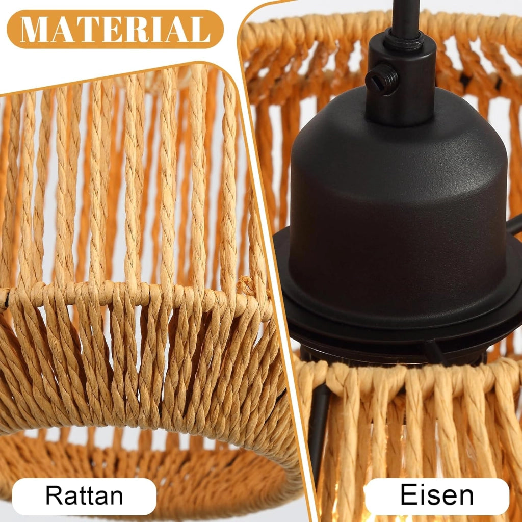 Lampada a sospensione ZMH nera a 3 luci in stile rattan vintage E27 (lampadina non inclusa)