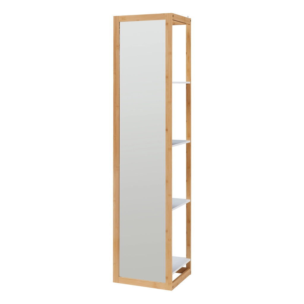 Scaffale da Terra AS con Specchio Frontale a Figura Intera 170x40x35 cm Naturale/Bianco [en.casa]