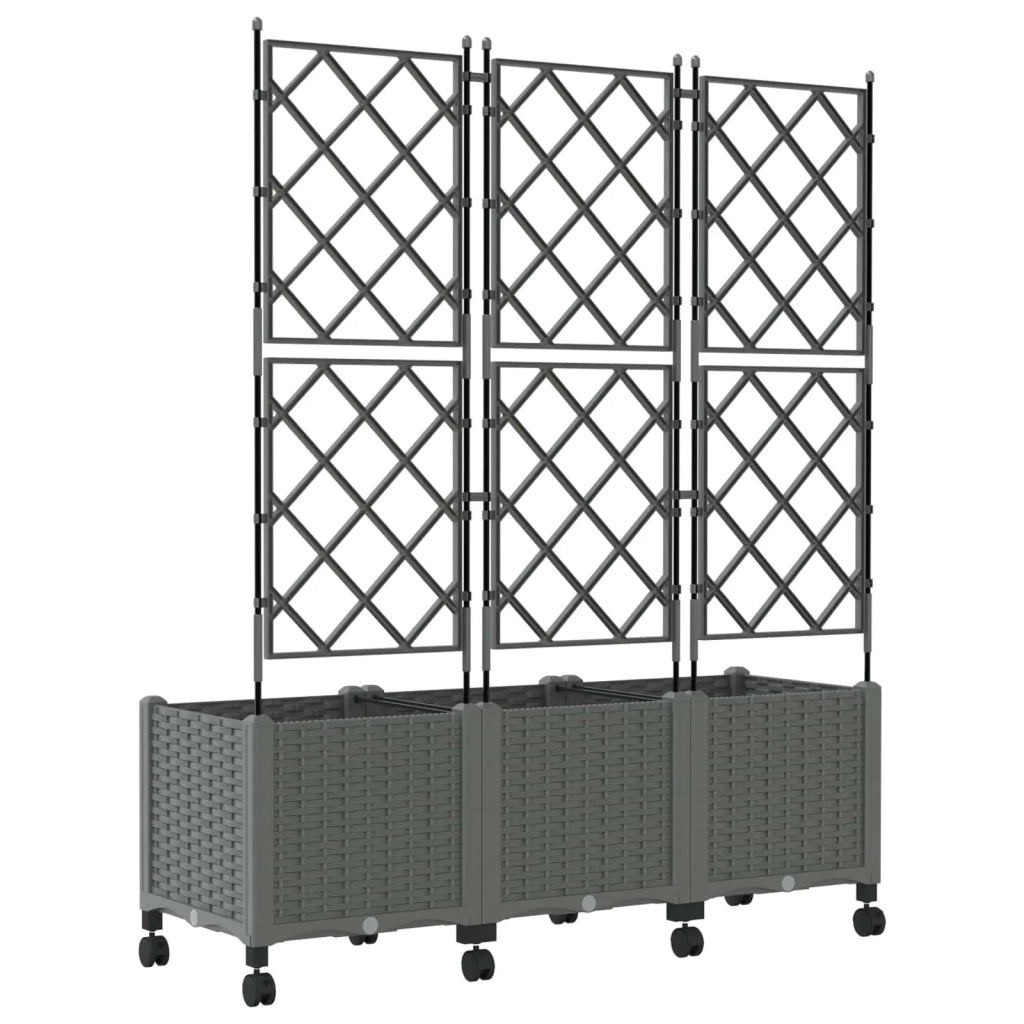 Vaso da giardino con grigliato e ruote 3 pz Grigio Chiaro PP 3423079