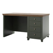 Scrivania ASSIA 140 cm verde scuro e legno - 4 cassetti con maniglie a bottone - Eleganza chic
