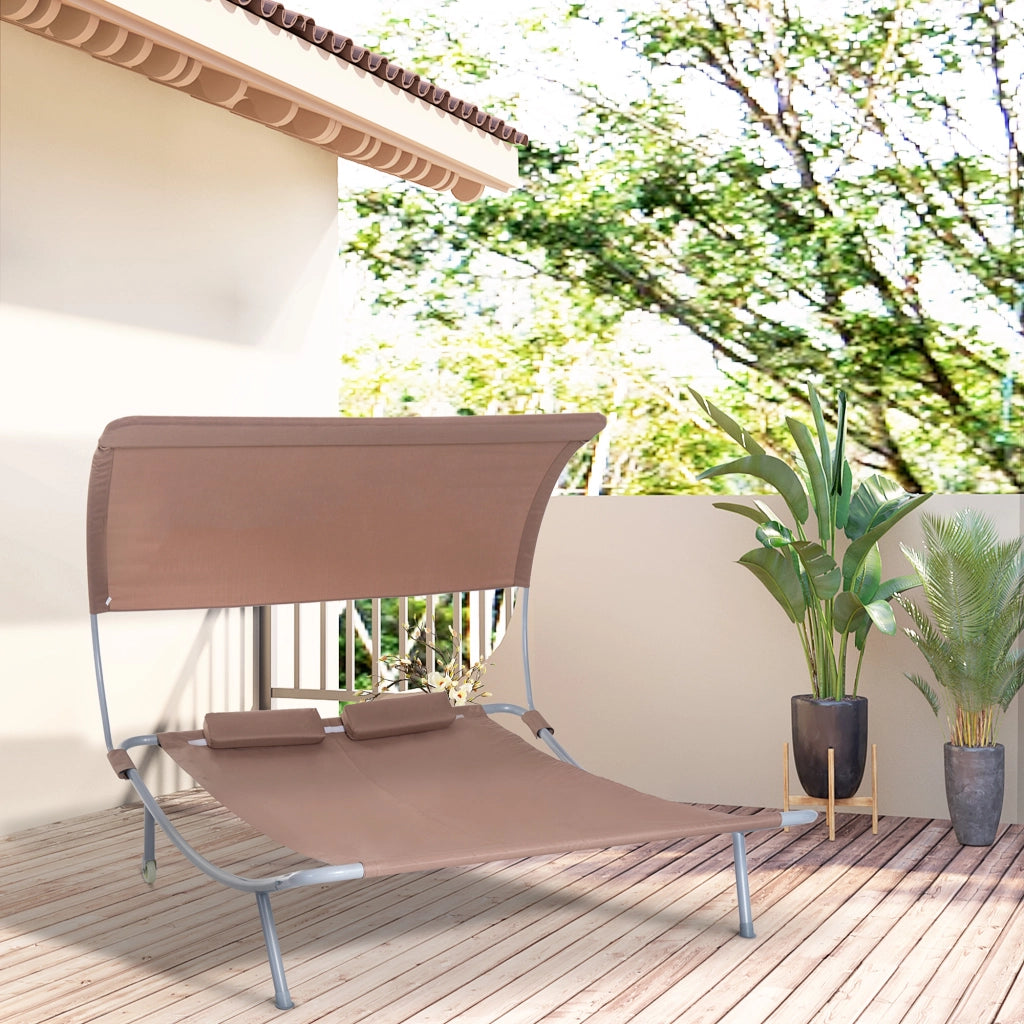 Letto da Giardino 2 Posti con Tetto Regolabile ¨C Zephmum ¨C Acero Epoxy Poliestere Marrone Scuro