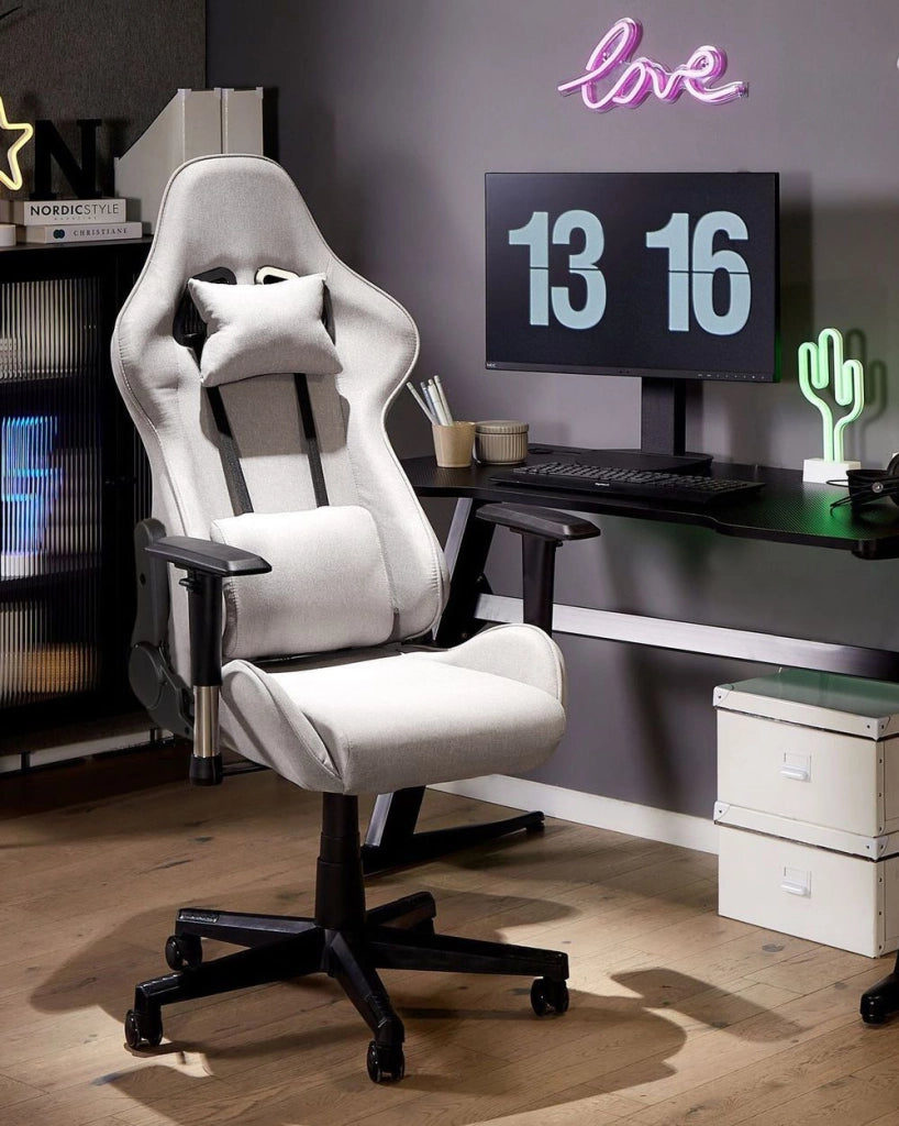 Sedia da ufficio ergonomica in tessuto con braccioli regolabili di colore grigio chiaro poltrona gaming stile moderno