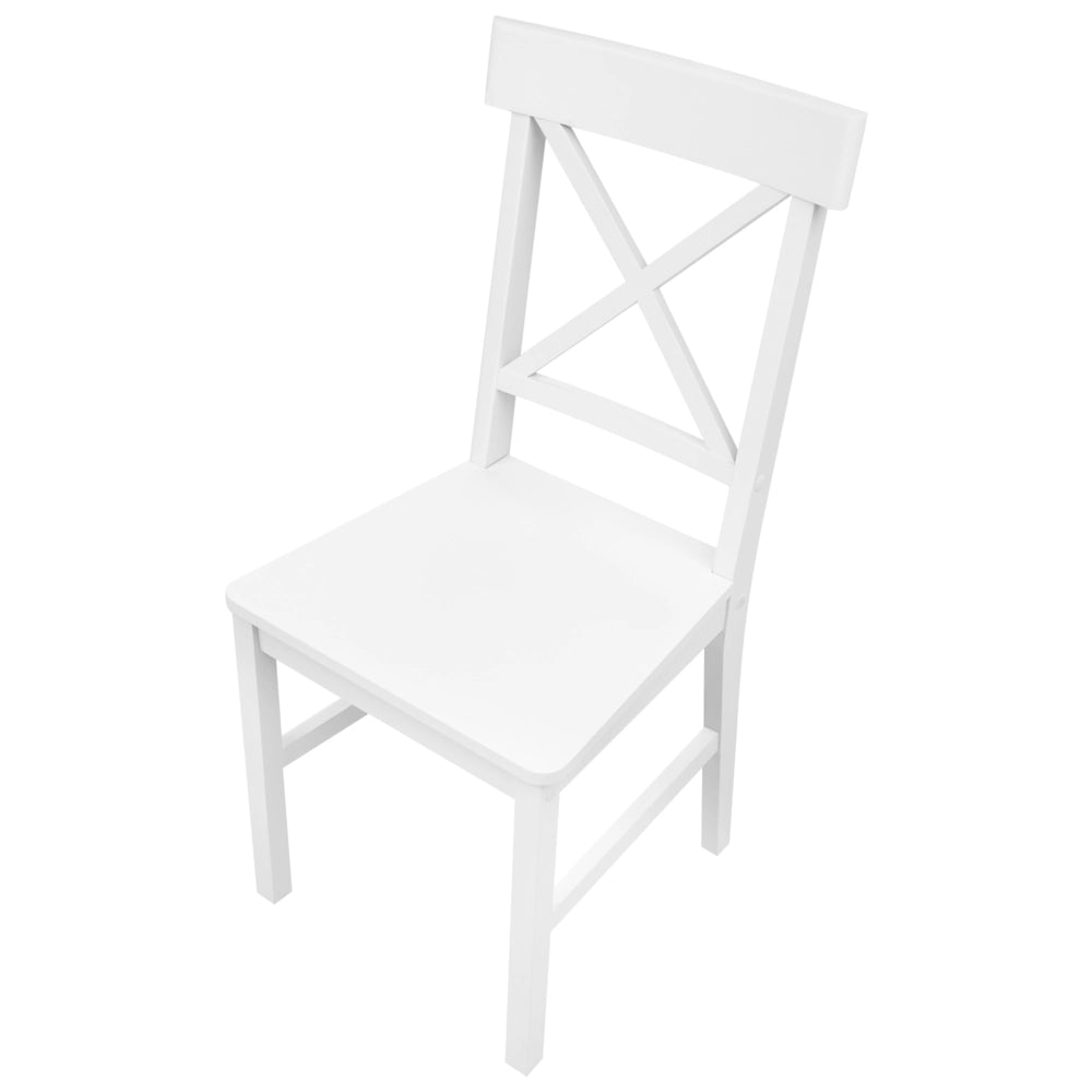 Set da pranzo tavolo e 4 sedie cottage rustico in legno di pioppo bianco con schienale a doghe in legno