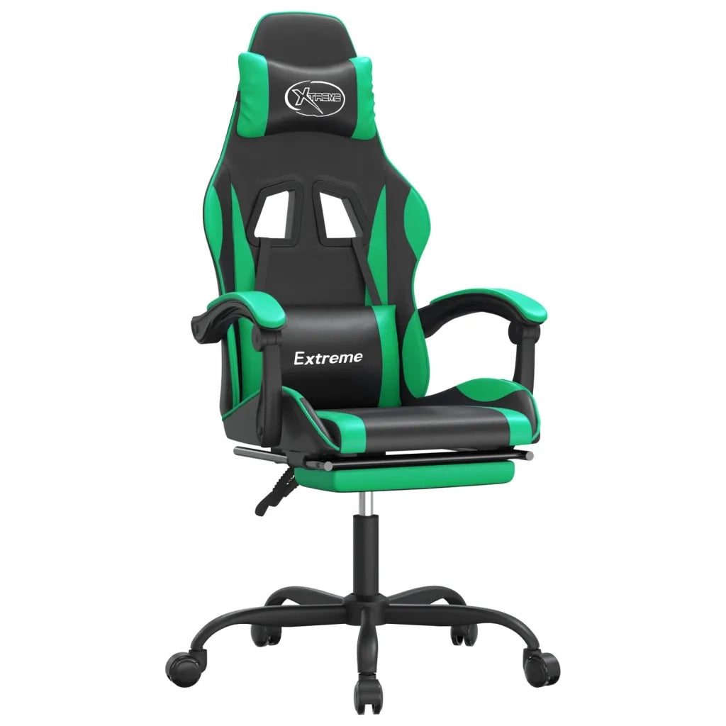 Sedia da Gaming | Sedia da e-sports con Poggiapiedi Nero e Verde in Similpelle