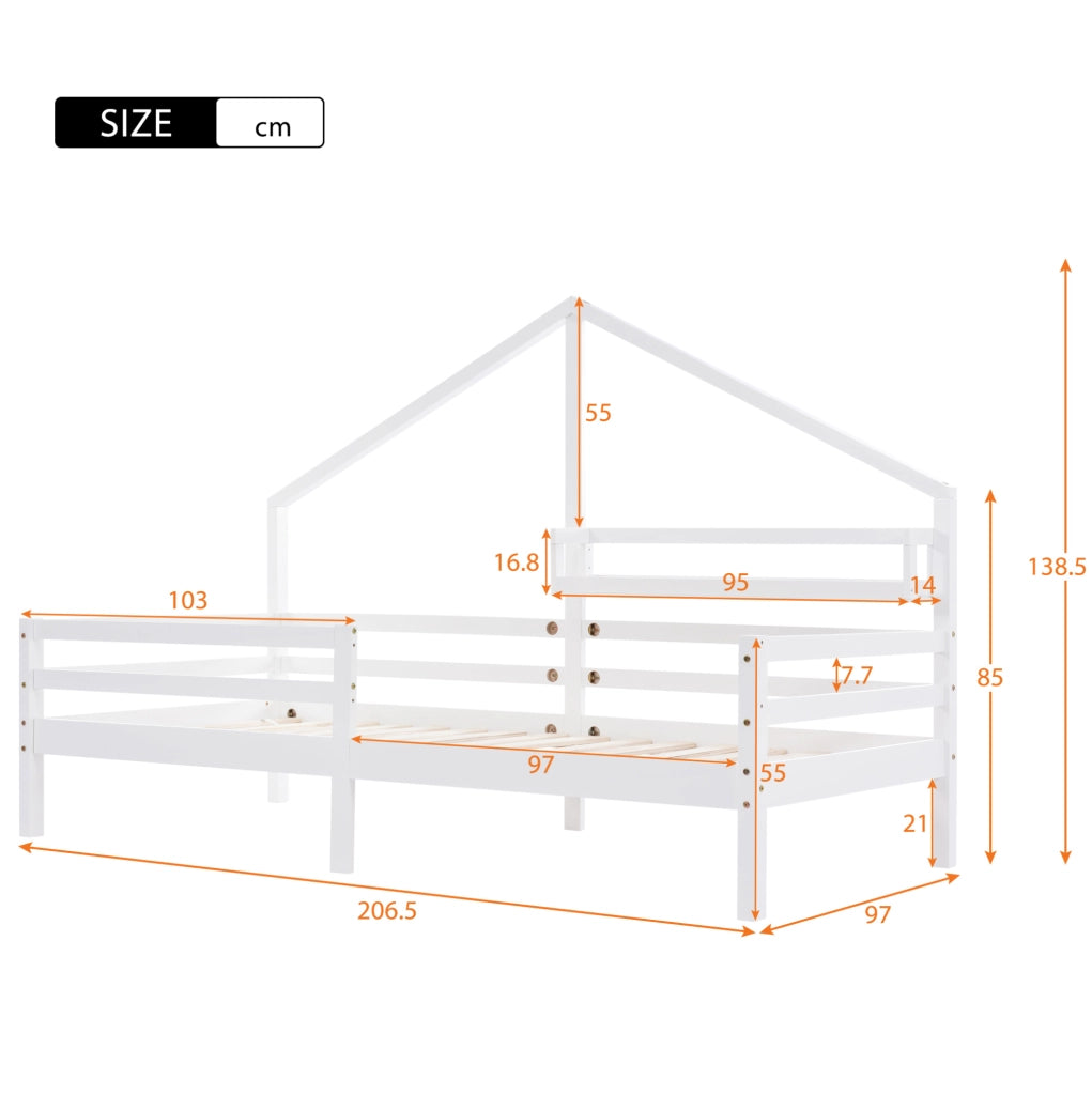 Letto a casetta per bambini 90x200 cm bianco con mensola