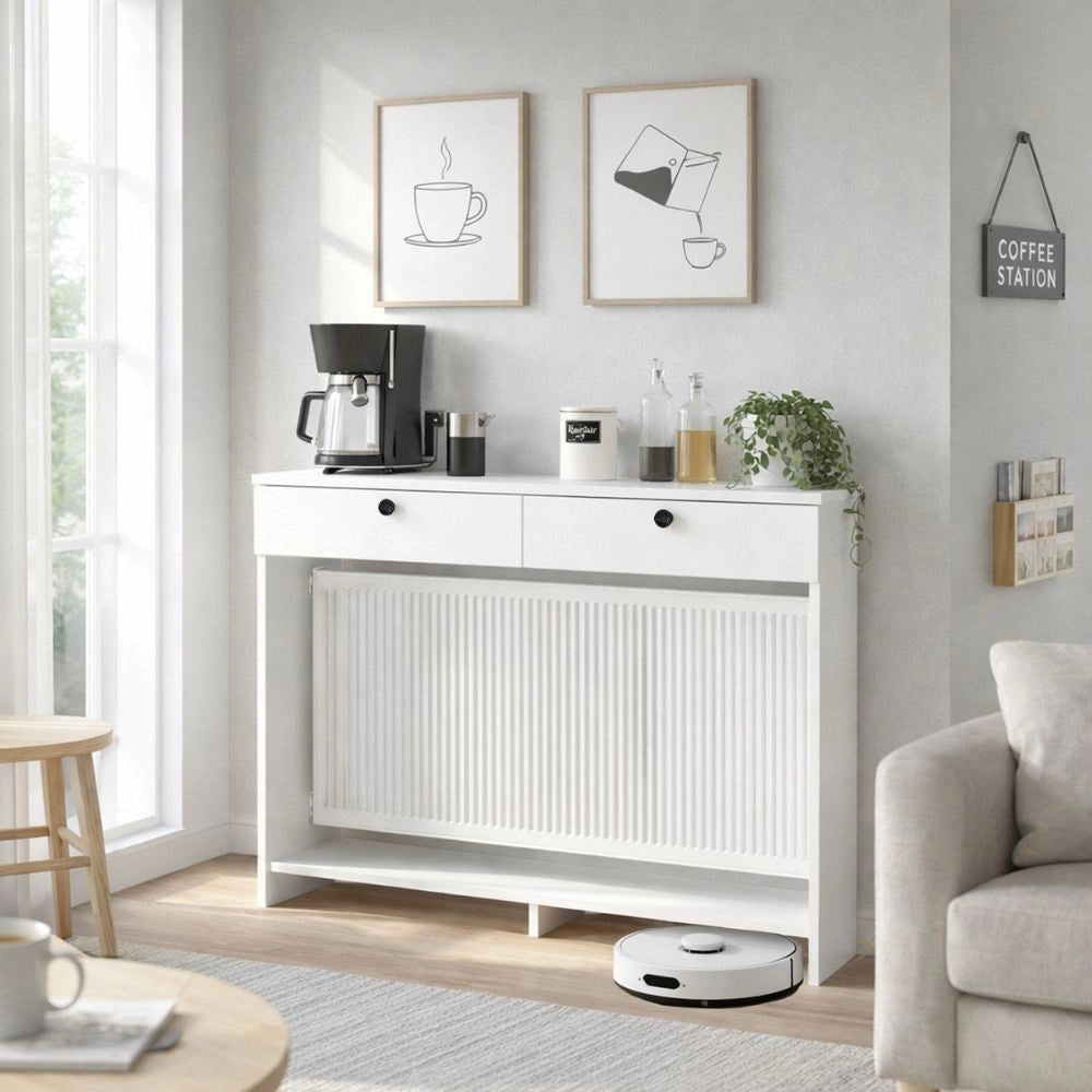 Consolle Copri Termosifone Opelya 130 cm Bianca con Ante a Ribalta – Design Salvaspazio