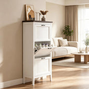 Scarpiera con 3 ante ribaltabili e ripiani regolabili per ingresso in MDF bianco 60 × 26,5 × 133,7 cm