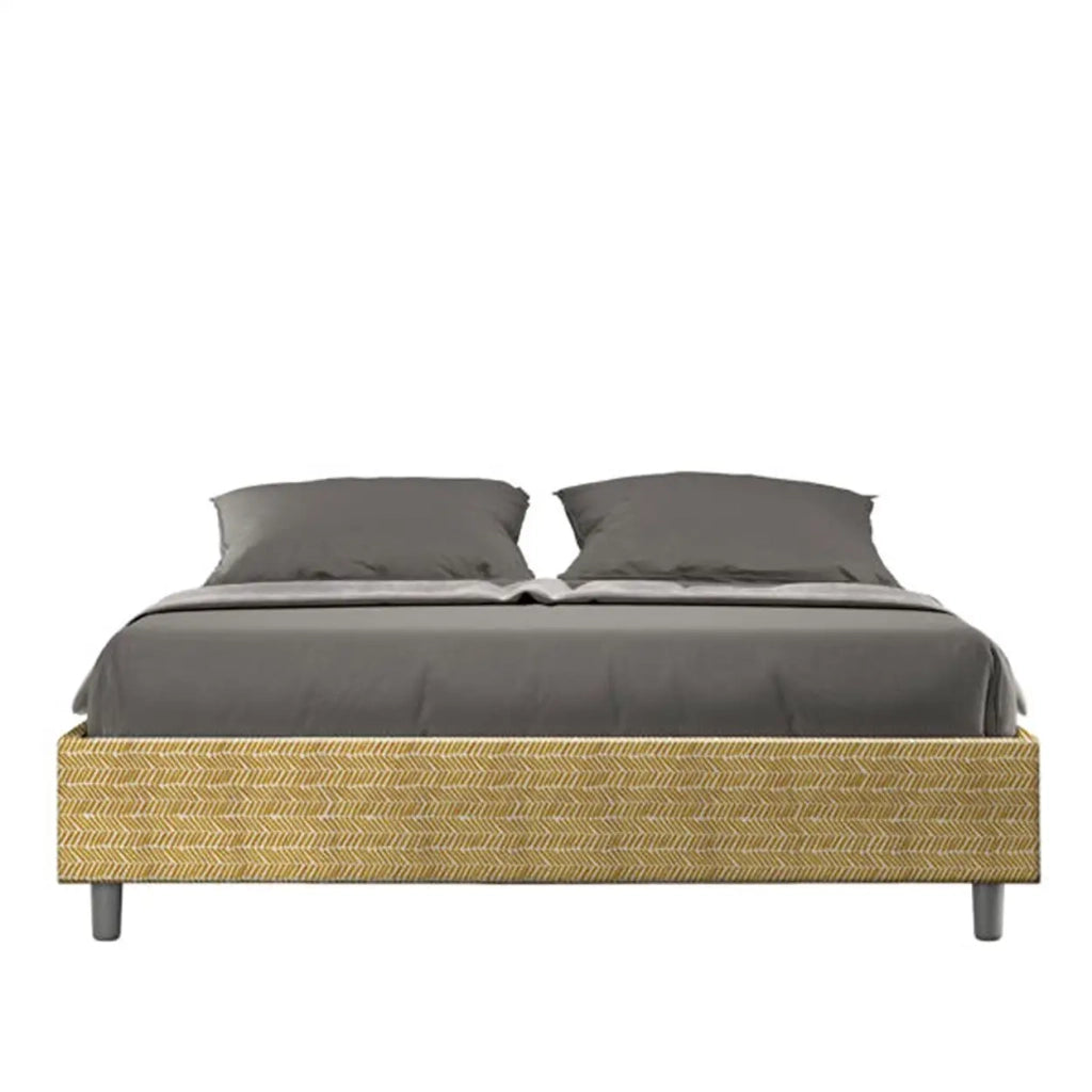 Letto matrimoniale contenitore imbottito 160x210 tessuto Aragona 3 giallo Azelia
