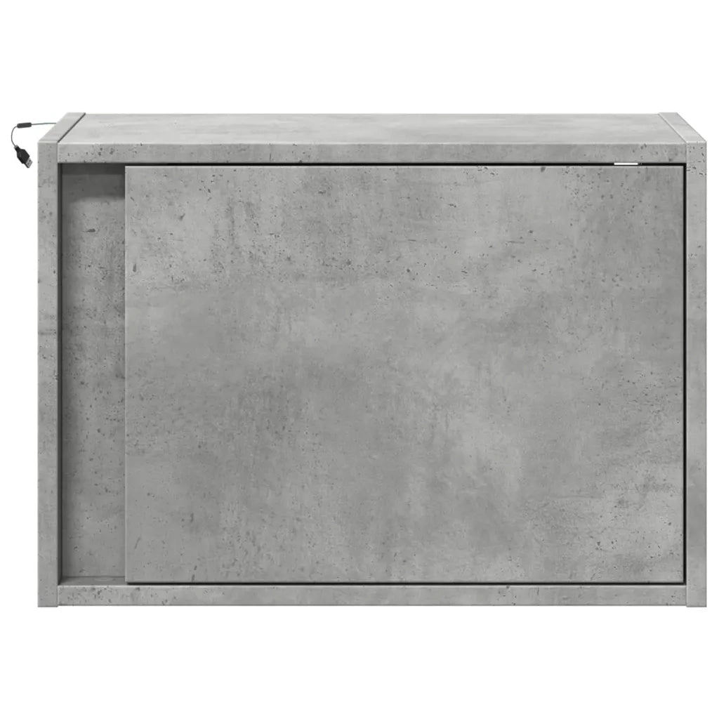 Comodino a Parete con Luci LED-Tavolino da notte sospeso Grigio Cemento 189367