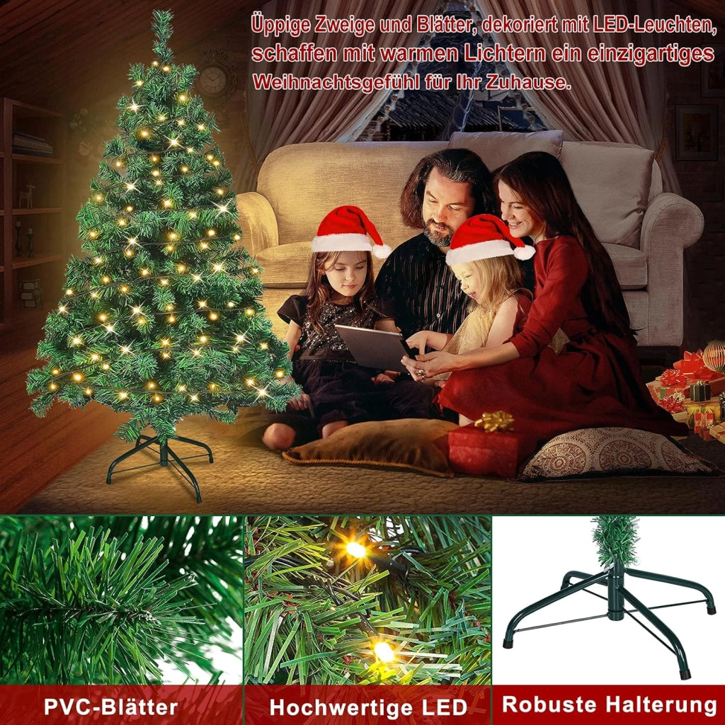 Albero di Natale artificiale con illuminazione, 180 cm, in PVC, artificiale, con 250 LED e supporto, decorazione natalizia, verde
