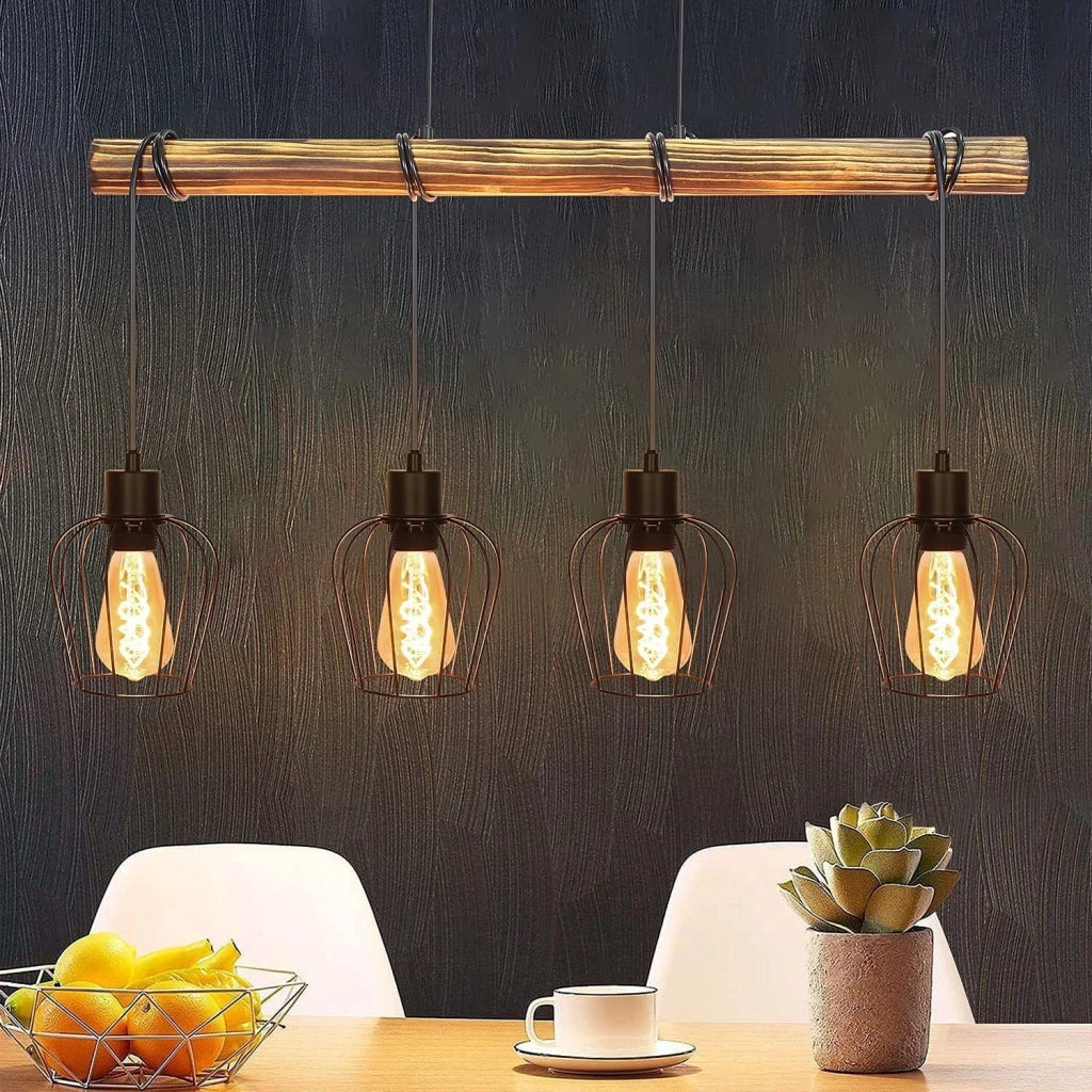 Lampada a sospensione ZMH retr¨° vintage 4 luci in legno design industriale regolabile
