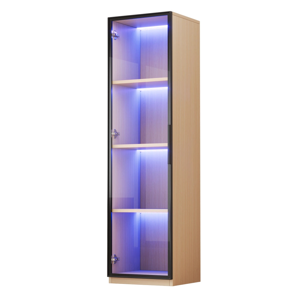 Vetrina con Porta in Vetro e LED ¨C MINIMAL ¨C Rovere, MDF, Soft-Close, 40x40x165