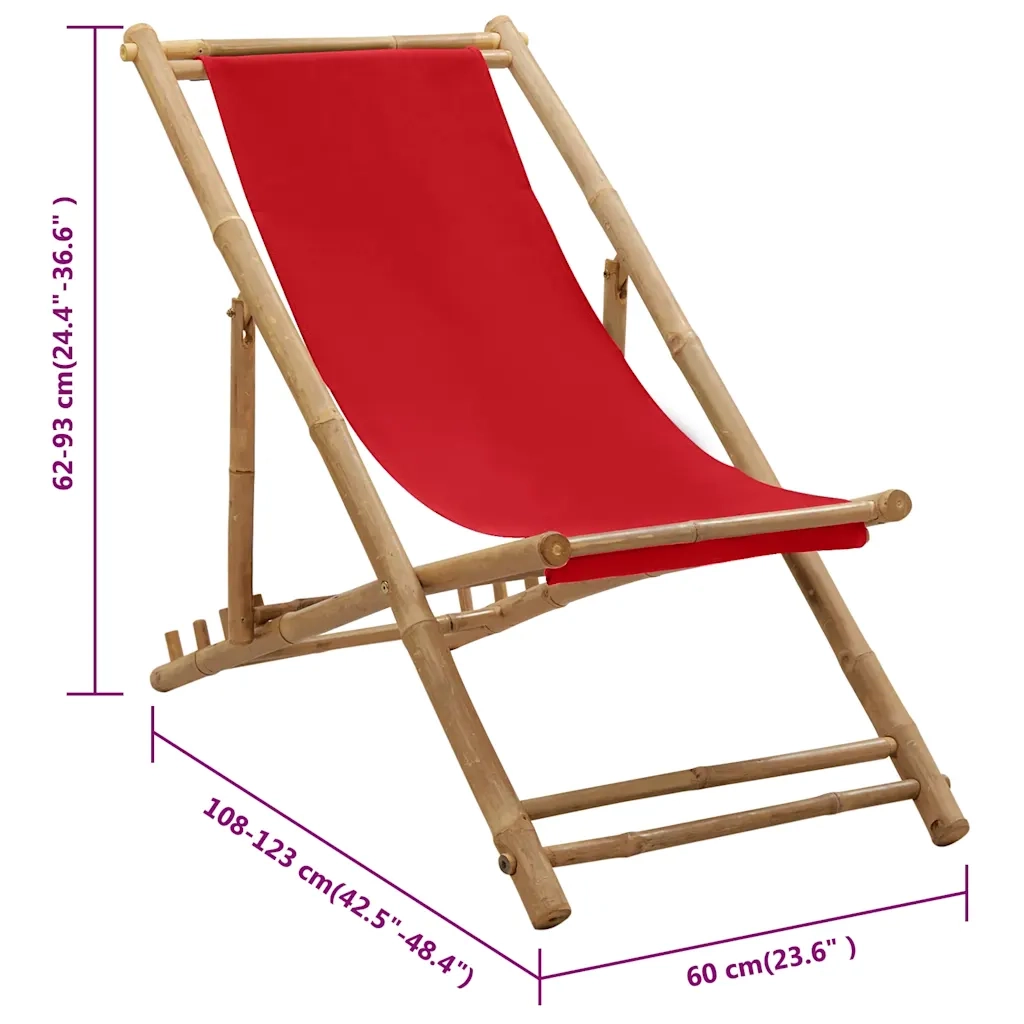 Sedia a Sdraio in Bambù e Tela Rosso 313020