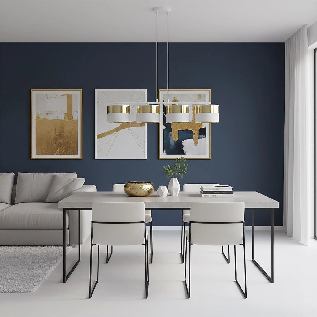 Lampada a sospensione Lux in acciaio bianco e oro