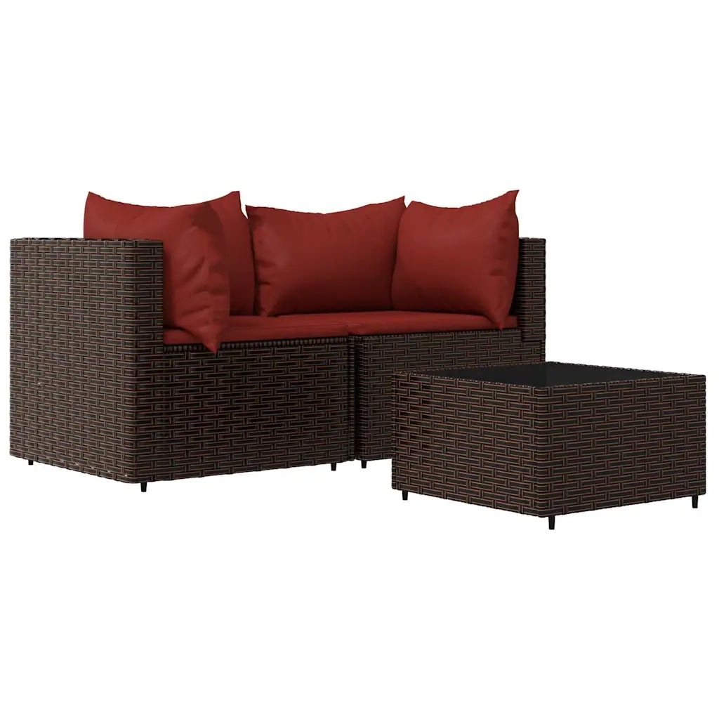 Set Mobili da Giardino 3 pz con Cuscini in Polyrattan Marronecod mxl 130054