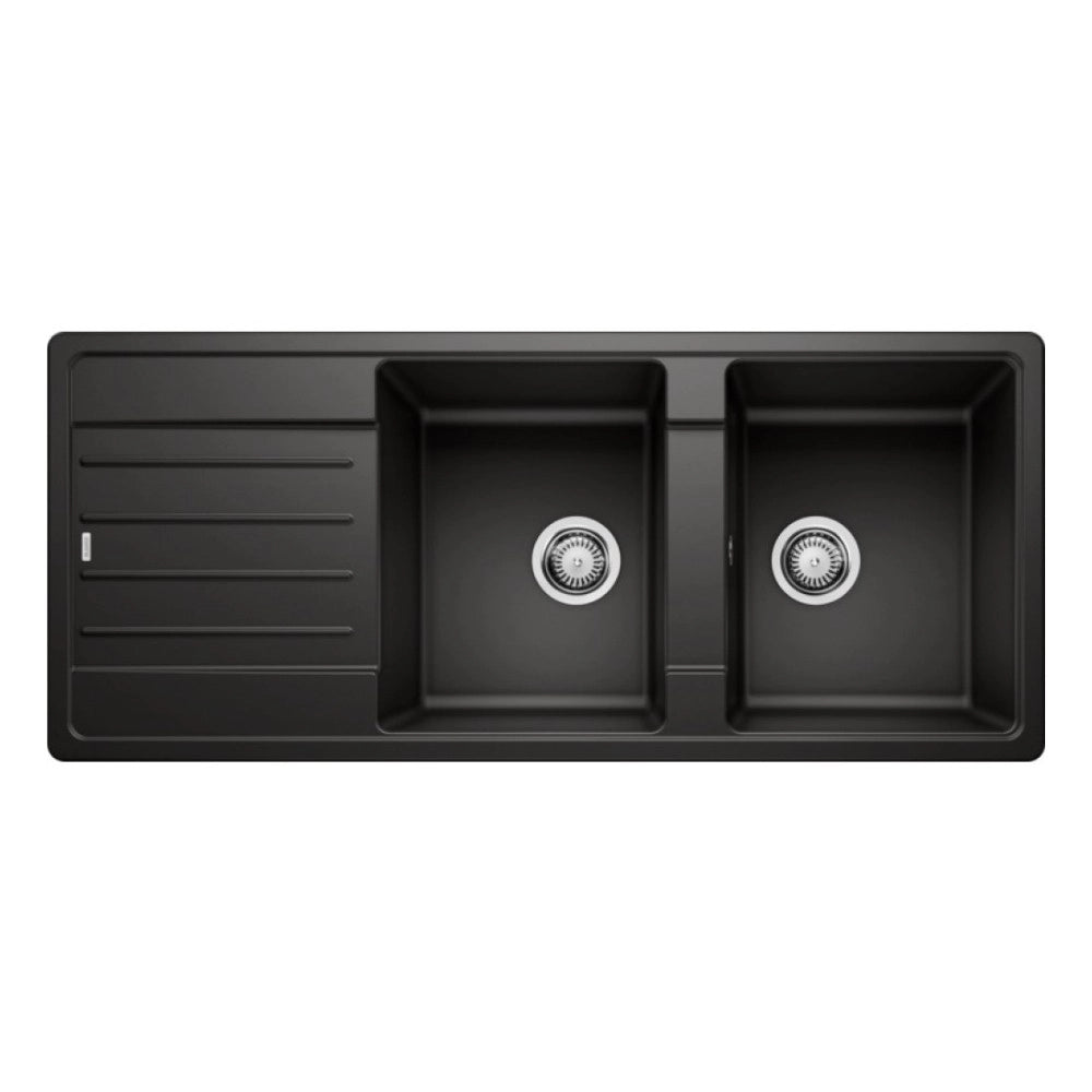 Lavello 2 vasche Blanco Legra 1526088 con gocciolatoio reversibile sopratop 116x50 cm. silgranit nero