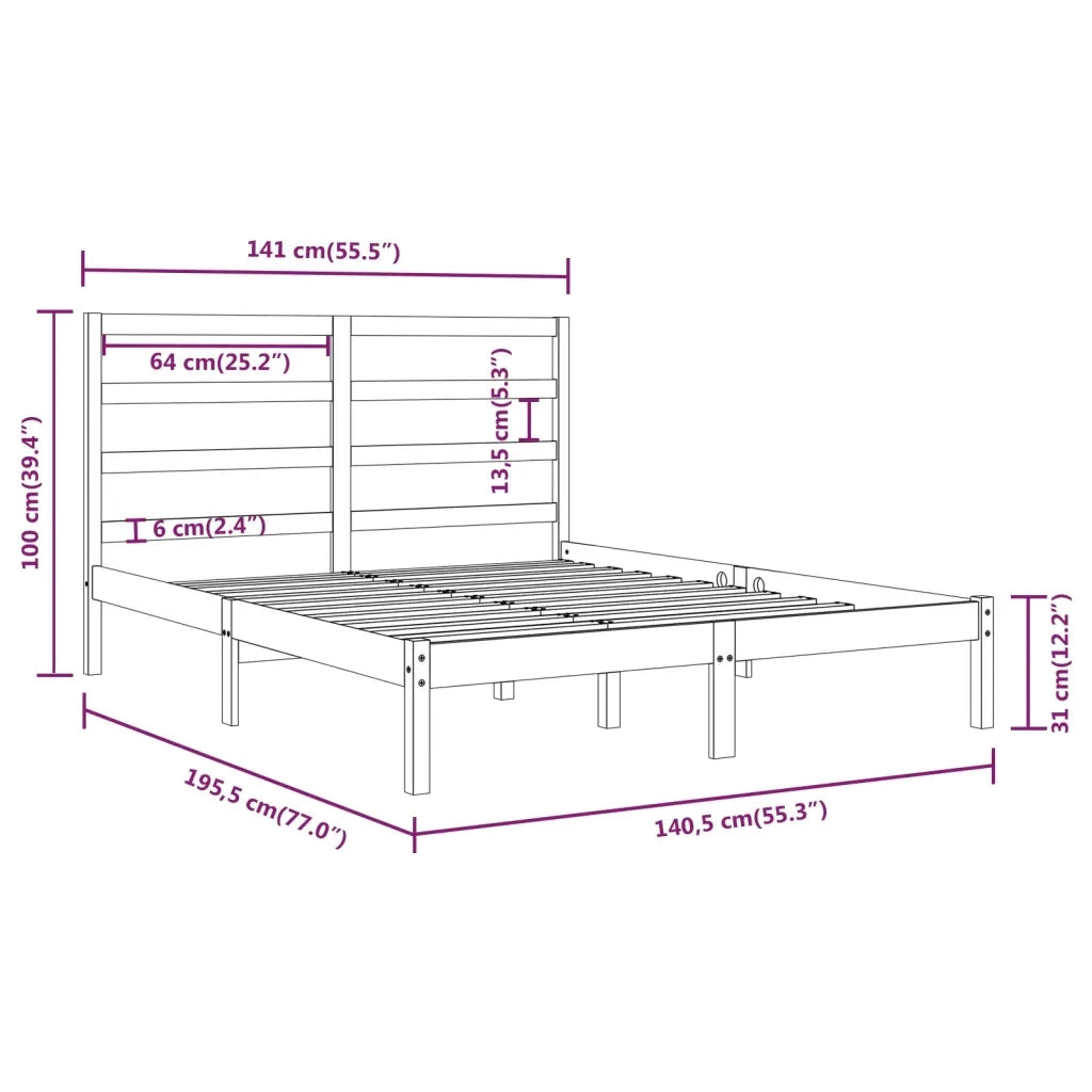 Letto matrimoniale | Letto per adulti | Giroletto in Legno Massello 135x190 cm Double