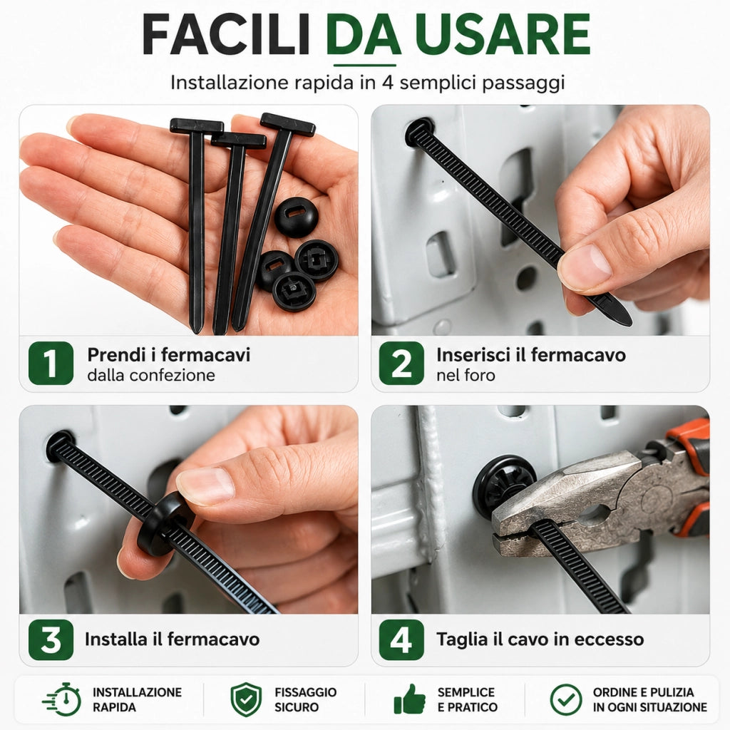 50 Fascette Nylon con 50 Fibbie a Rivetto per Auto Moto e Cablaggi