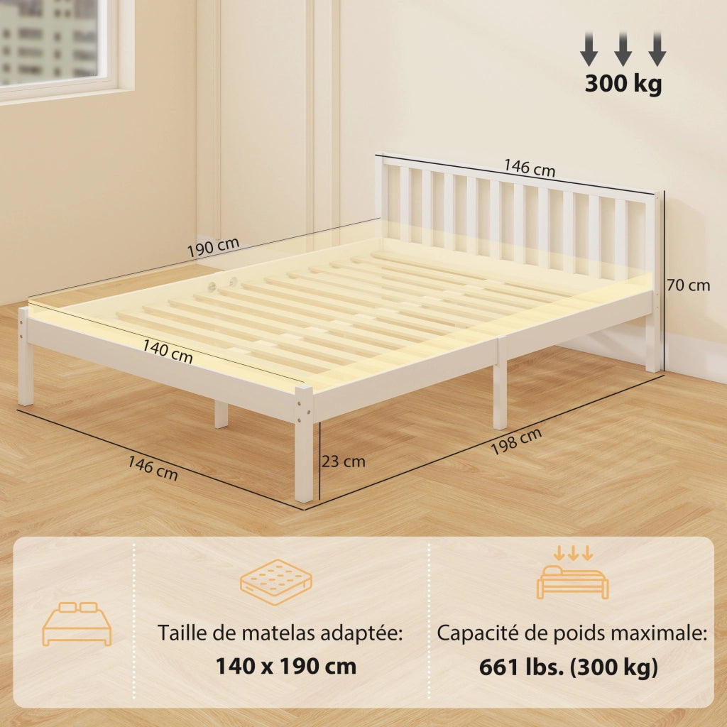 Letto in legno massello con testiera e rete a doghe ¨C Minimal ¨C 140x190 cm