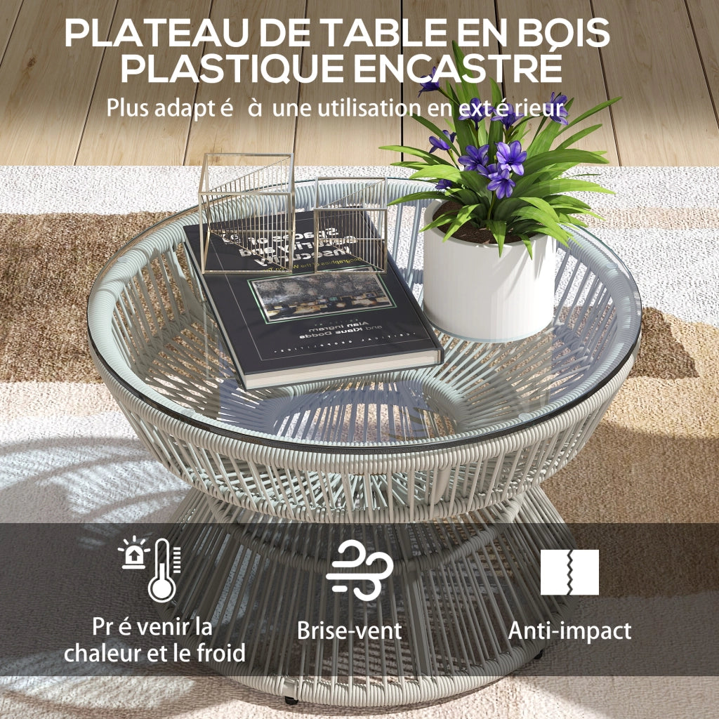 Tavolino da caff¨¨ rotondo da giardino ¨C Xylo ¨C Rattan vetro temperato ? 60x37H cm