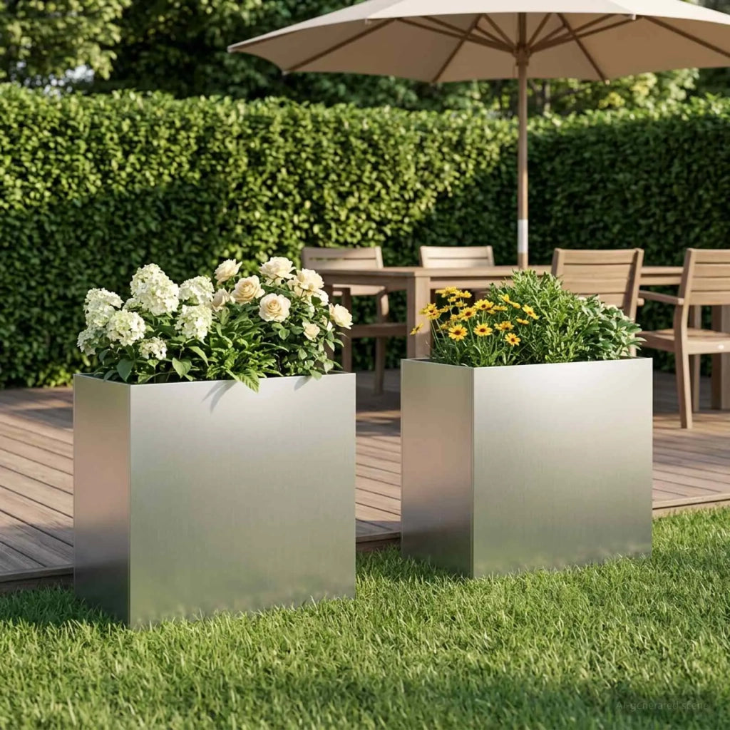 Vaso da giardino 2 pz Argento 50 x 30 x 50 cm Acciaio zincato 8005537