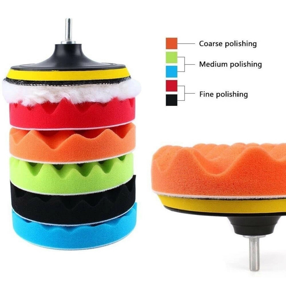 Trade Shop - Kit 10 Pz Spugna Lucidante Ceratura + Adattatore Per Trapano Lucidatrice 80mm -