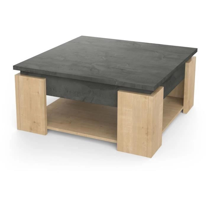 Tavolino quadrato AUSTIN - decoro rovere Hamilton e Sidewalk - L 80 x P 80 x H 37,2 cm - DEMEYERE
