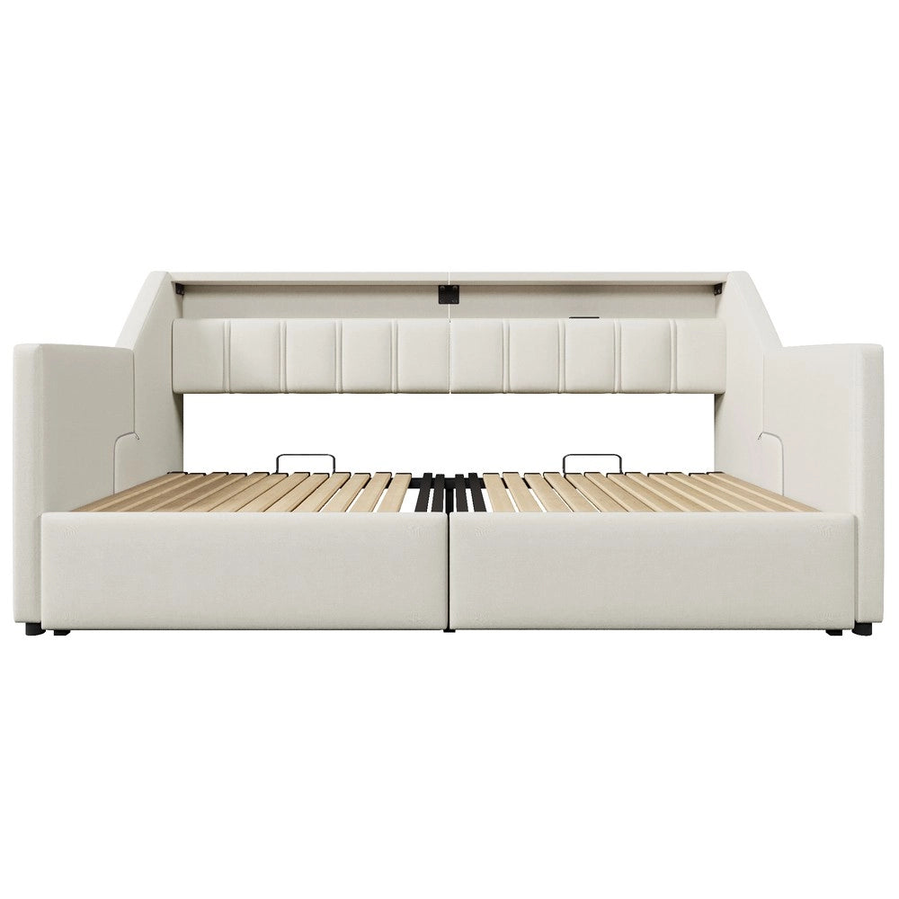 Letto Contenitore Estraibile con LED e Cassetti ¨C MINIMAL ¨C Beige 90x200