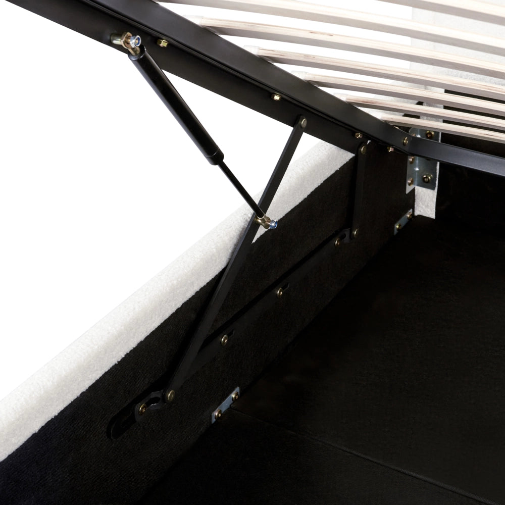 Letto Ottomano Bianco Boucle 140x200 cm Struttura imbottita con Testiera