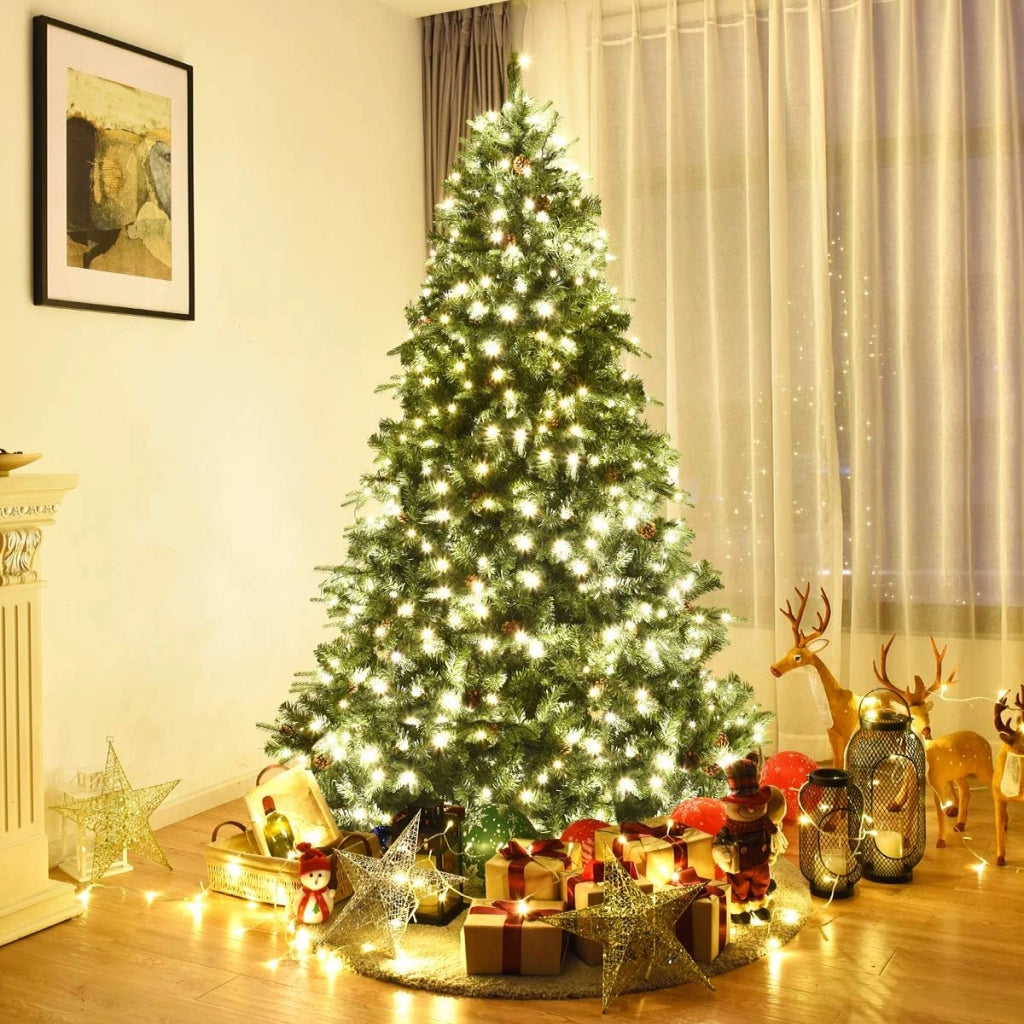 Albero di Natale Artificiale con Luci LED, Albero di Natale con Pigne e Base in Metallo, Christmas Tree Pieghevole Decorativo per Casa, Festa, Negozi, Ufficio (S)