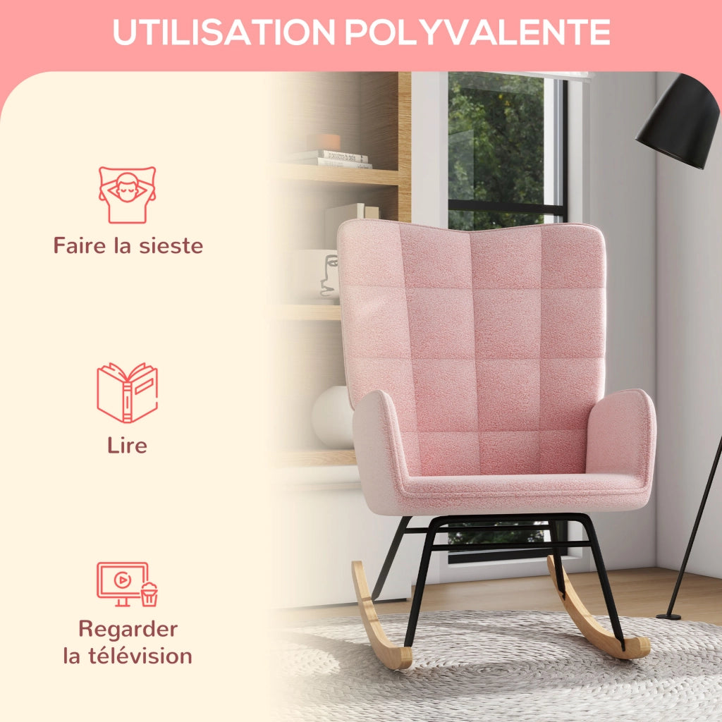 Poltrona a Dondolo ¨C Zephmum ¨C Boucl¨¦ Rosa 71x98x101 cm
