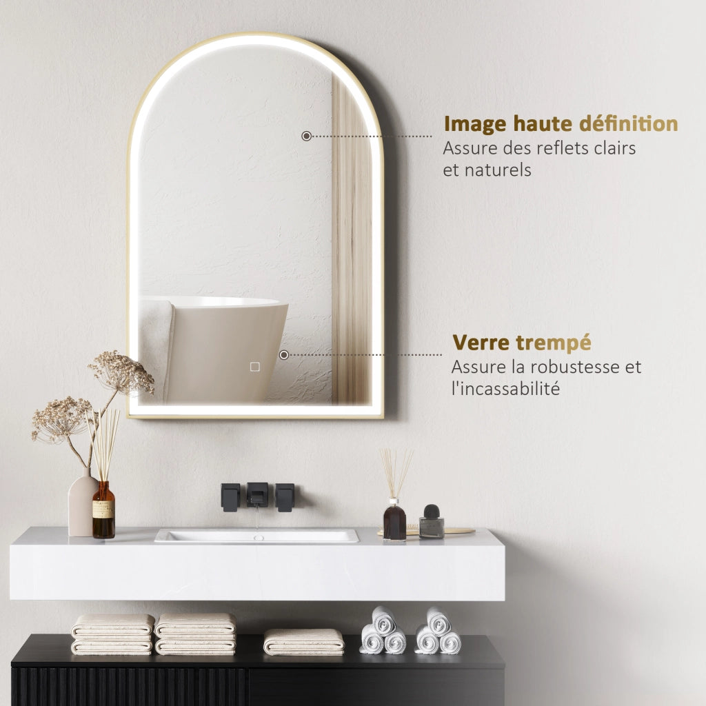 Specchio da bagno LED 90x60cm ¨C Xylo ¨C con antiappannamento e interruttore tattile, cornice in alluminio