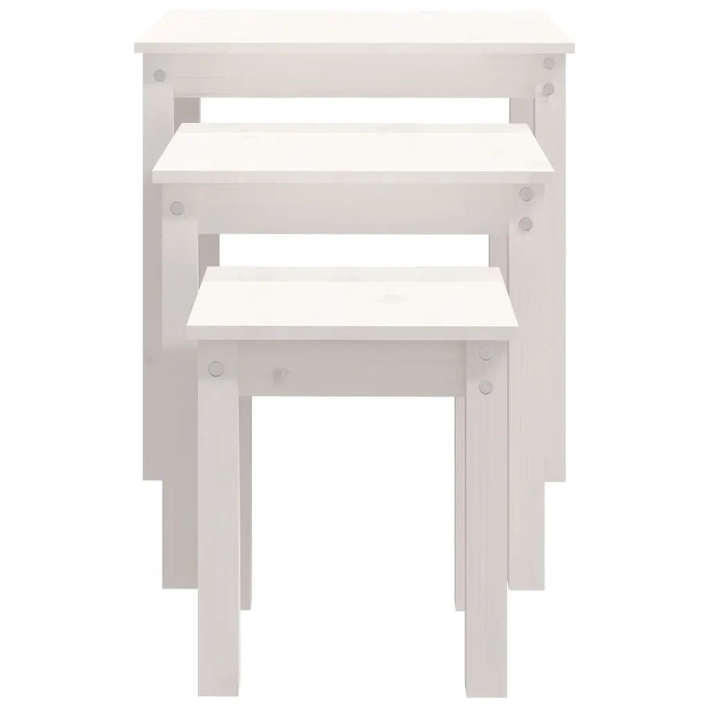 Tavolini a Incastro 3 pz Bianco in Legno Massello di Pino cod mxl 18210